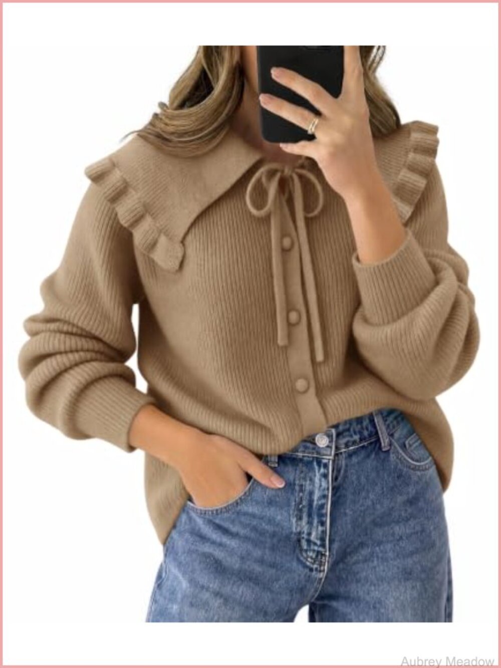 Oversized Ruffle Collar Cardigan Sweaters Tie Peter Pan Button Up Long Sleeve